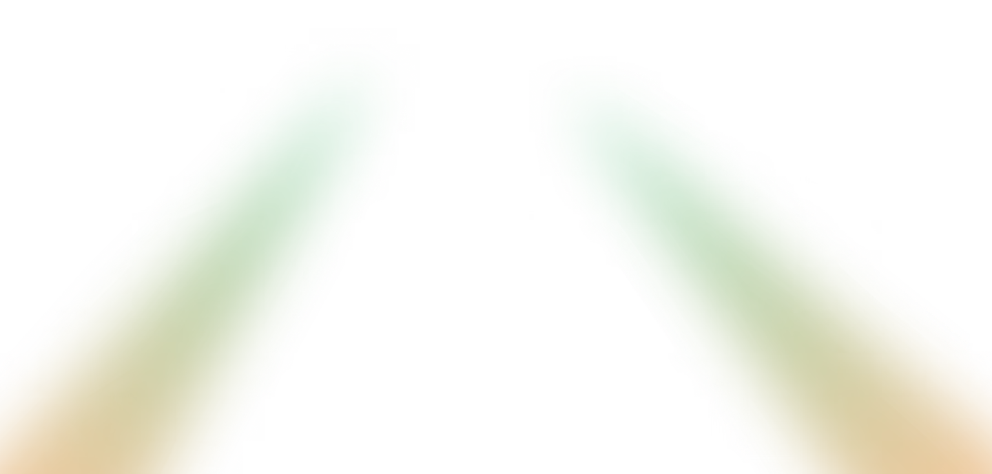 Abstract symmetrical shape with green and orange gradient on a black background.